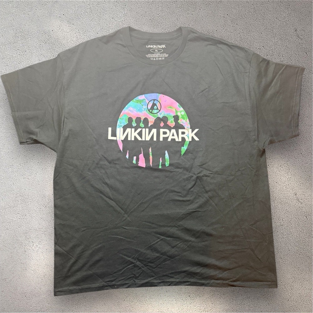 Linkin Park Mens XL Black Graphic T-Shirt Band Silhouettes Tie Dye Circle Logo
